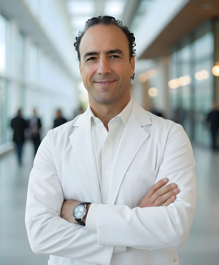 Dr. Mike Hauman in a white coat, founder of Aslan Health